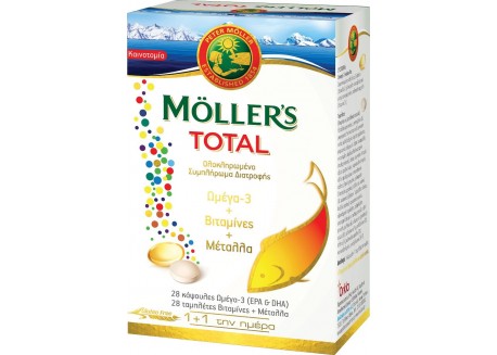 Moller's Total Ωμέγα 3, Βιταμίνες & Μέταλλα 28 caps + 28 tabs